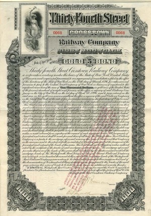 Thirty Fourth Street Crosstown Railway Co. - 1896 dated $1,000 Railroad Gold Bond